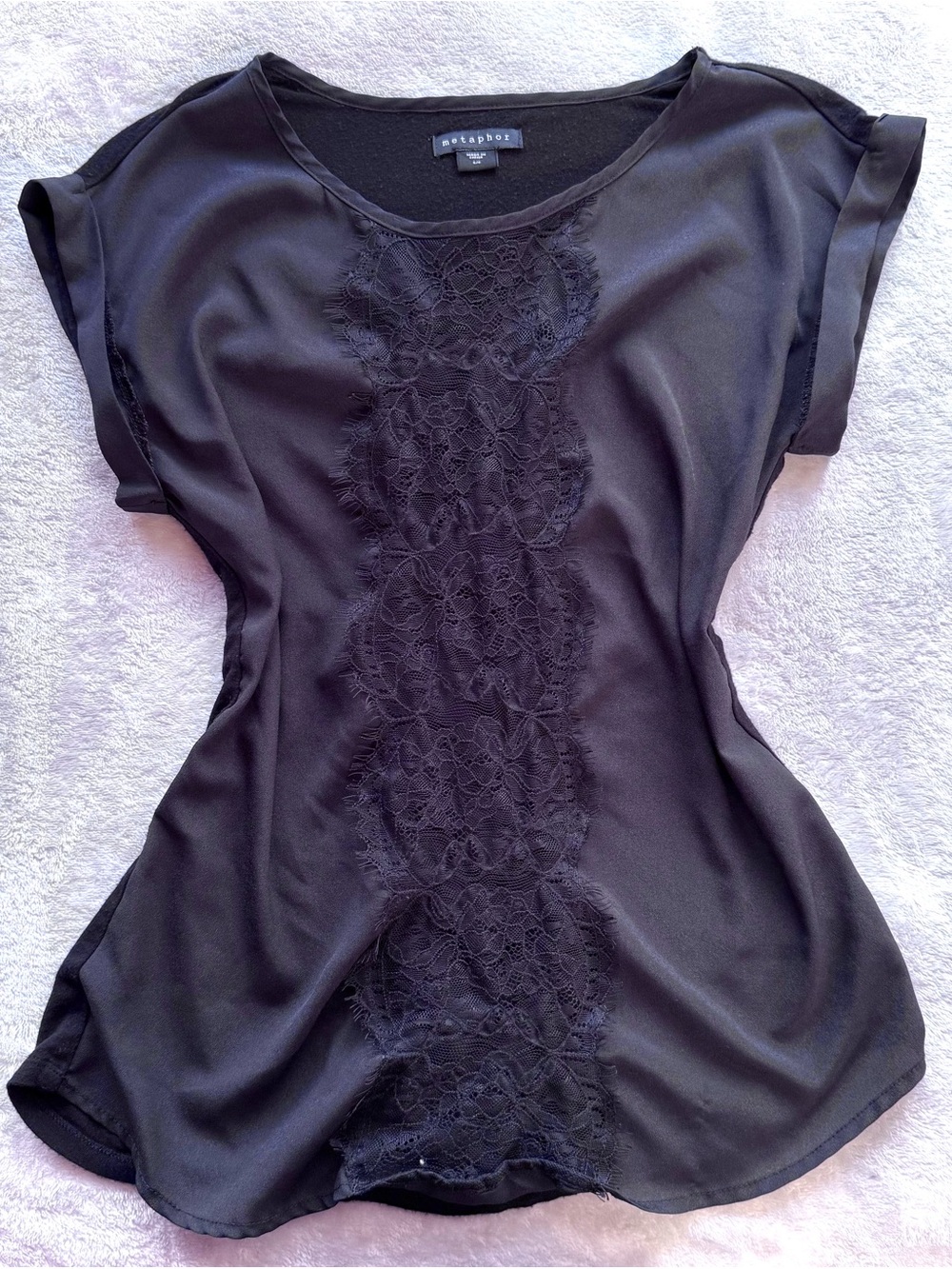 Metaphor Black Lace-Front Short Sleeve Top